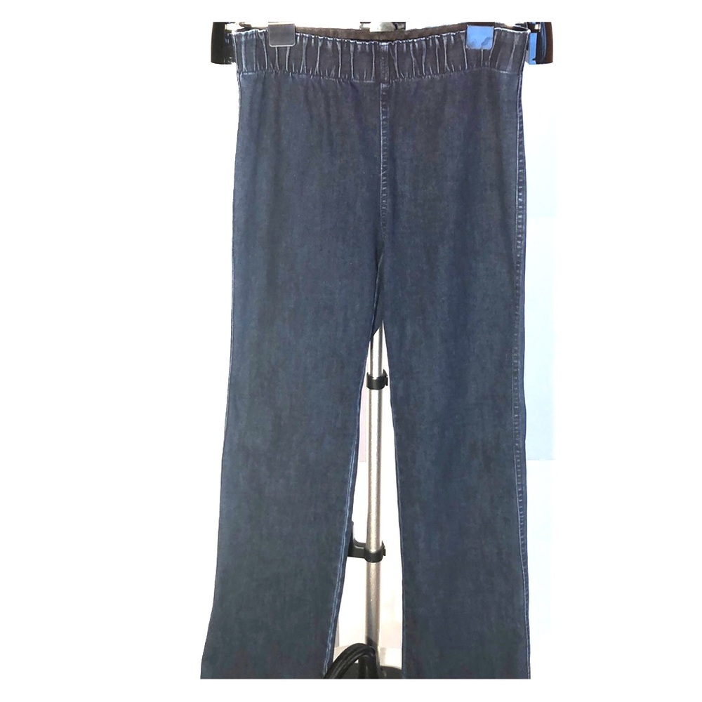 Soft Surroundings Jeans Dark Wash Elastic 30.5”High Rise Waist Wide Flare Baggy